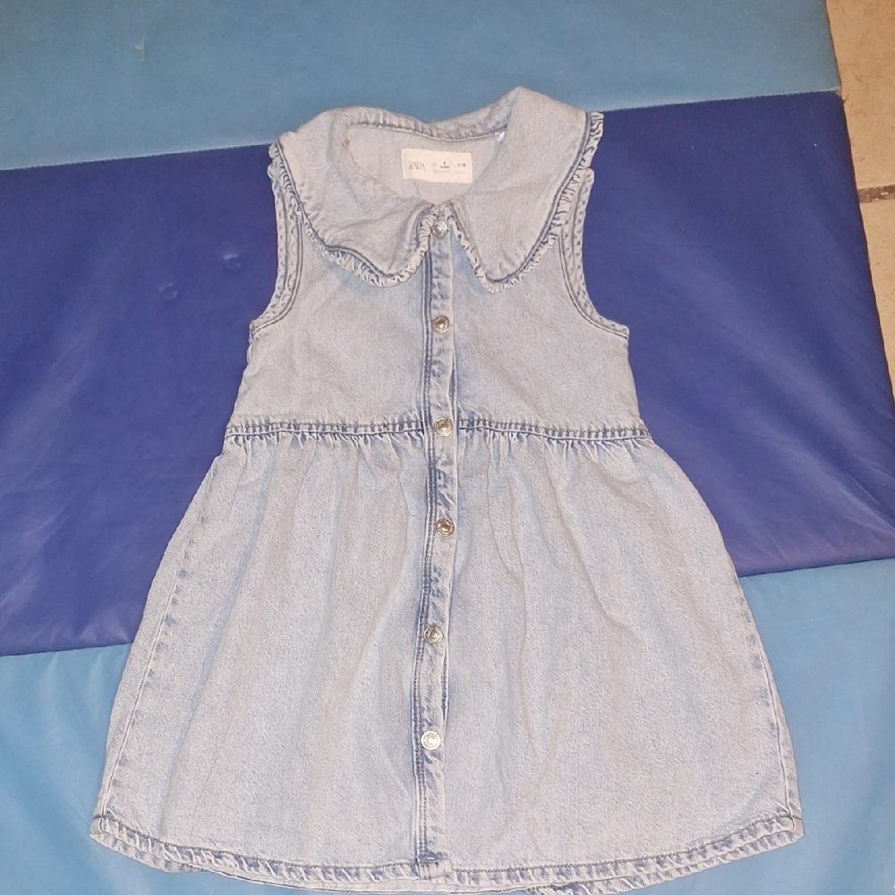 Zara Light Denim Blue Sleeveless Button-Front Dress